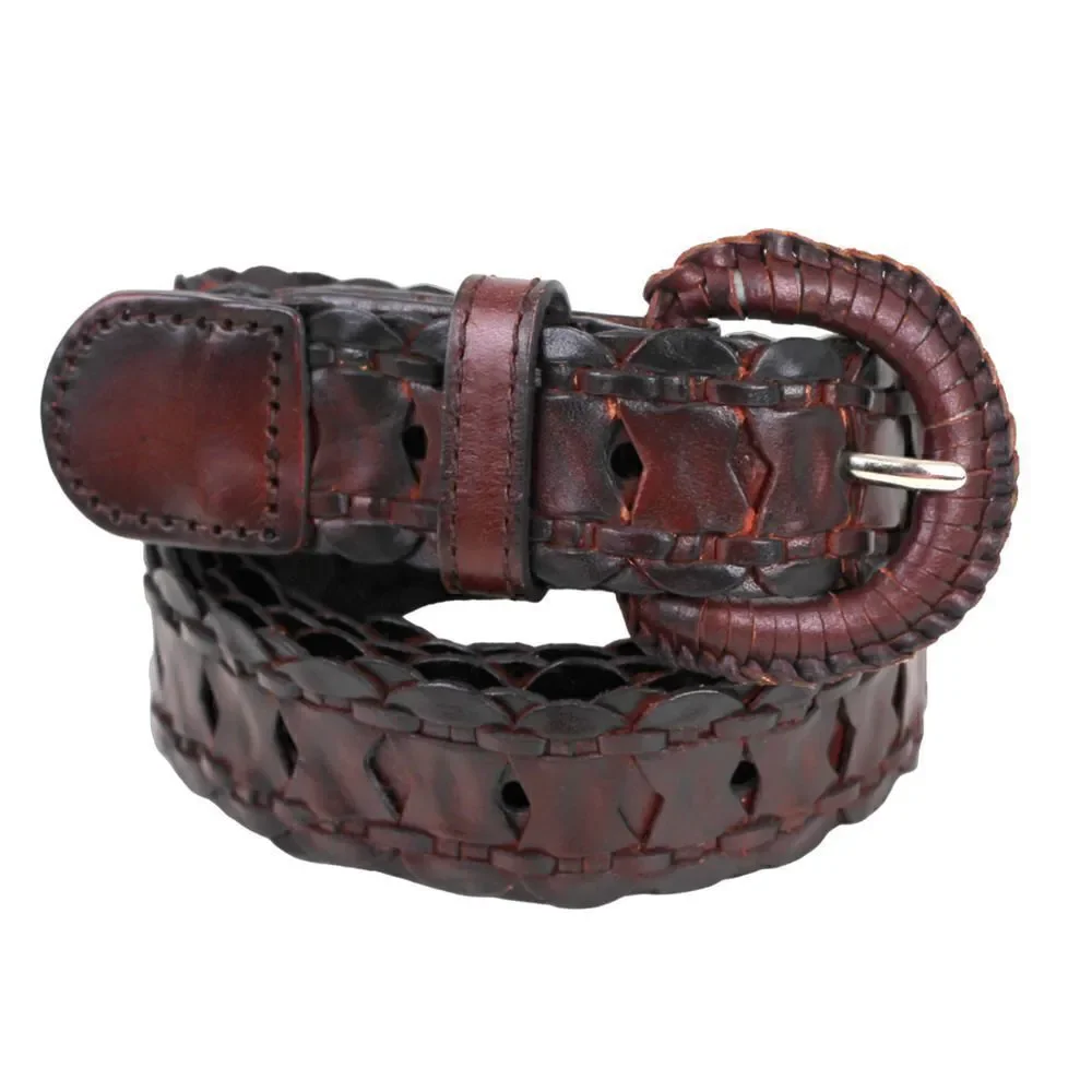 VTG WOVEN BROWN GENUINE LEATHER 1 1/8